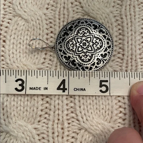 Scroll & Vine Silver Tone Leverback Drop Dangle Earrings circular metallic boho - Picture 4 of 13